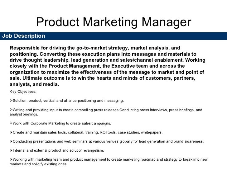 Spanish to english for youre welcome Product marketing manager job description